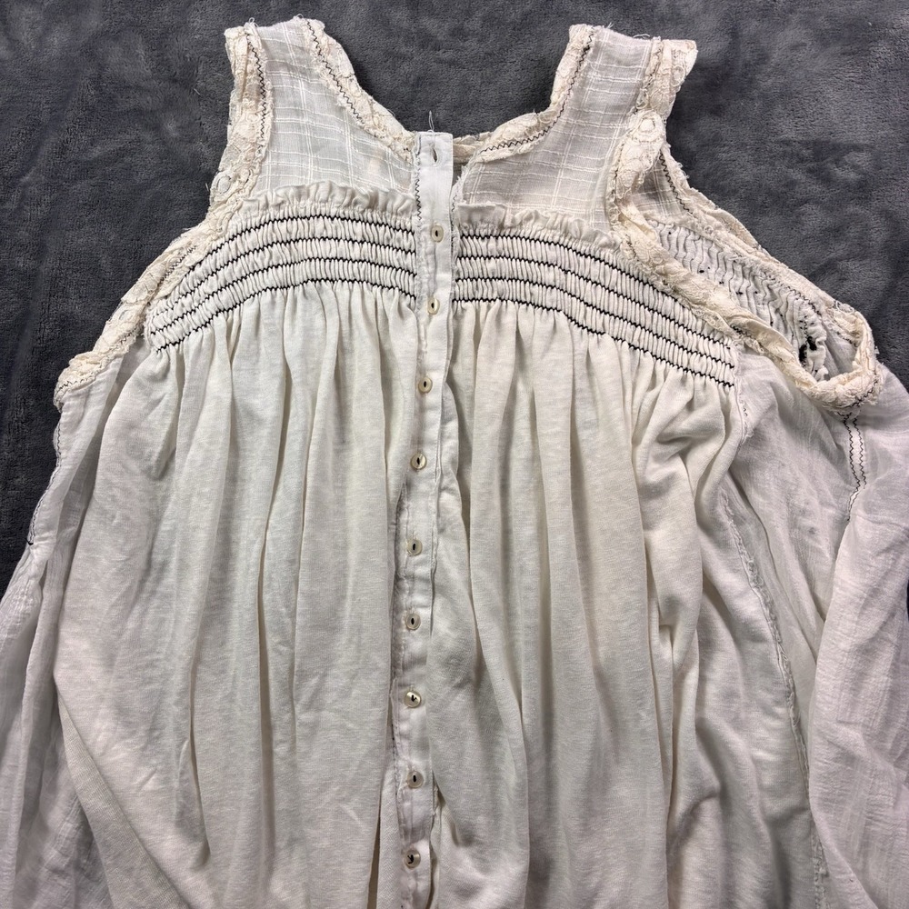 Free People Sea Breeze Smocked Ivory Cotton Tunic Top Embroidered Small - Picture 4 of 4